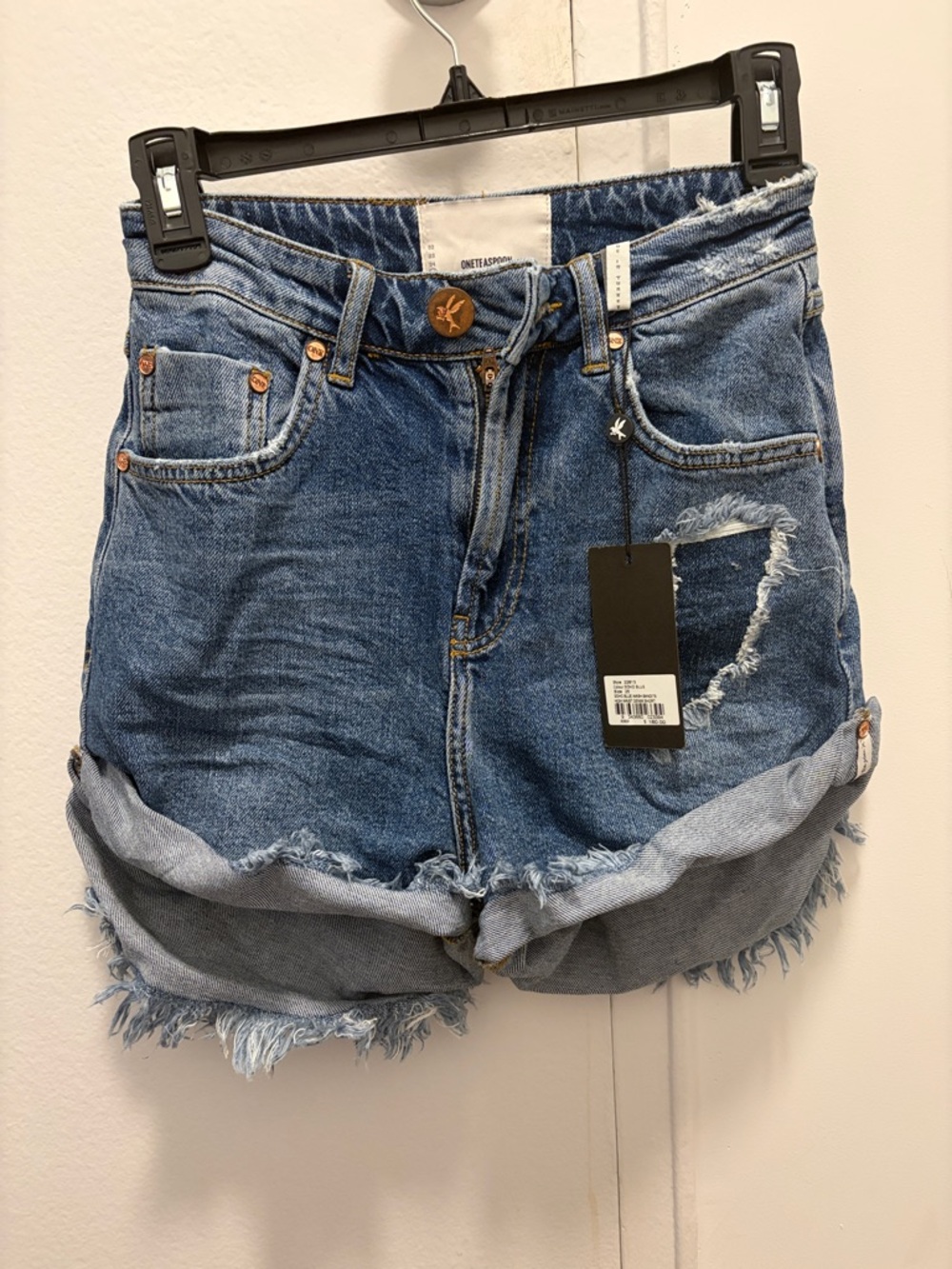 Oneteaspoon Distressed Rolled Hem Denim Shorts - Blue